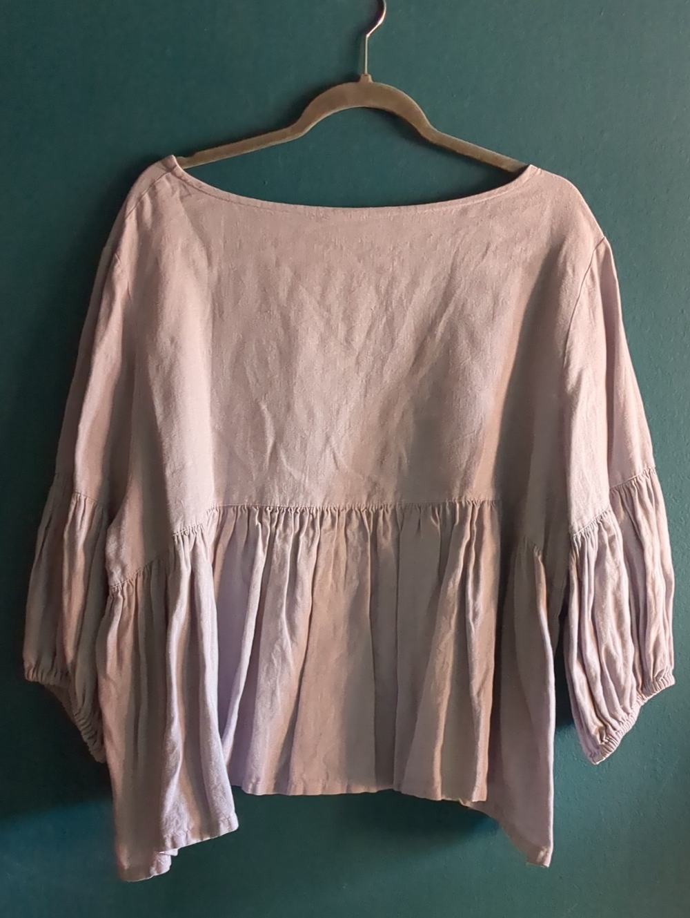 100% Linen Bryn Walker Dusty Lilac Balloon Sleeve Linen Ruffle Blouse